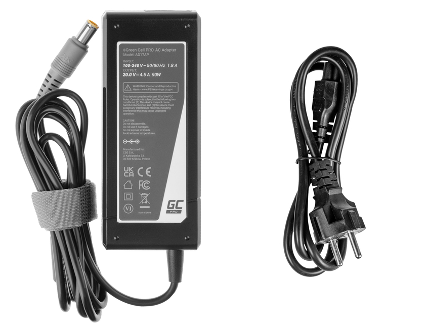Green Cell PRO polnilec / AC Adapter 20V 4.5A 90W za Lenovo B580 B590 ThinkPad T410 T420 T430 T430s T500 T510 T520 T530 X220 (AD17AP)