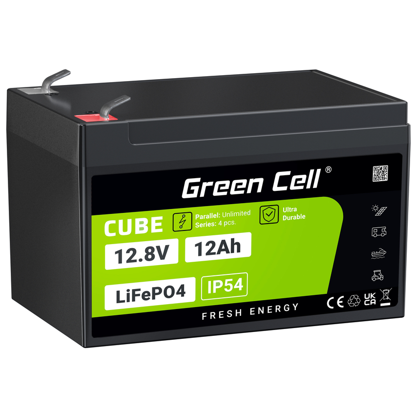 Green Cell CUBE LiFePO4 12Ah 12.8V 153.6Wh Lithium Iron Phosphate baterija za Wheelchair, Toy, Scooter (LFPGC12V12AH)